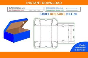 scarpa lusso scatola senza qualunque colla pieghevole scatola Dieline modello e 3d scatola design scatola Dieline e 3d scatola vettore