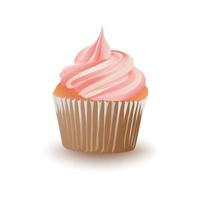 Cupcake con rosa crema su un' bianca sfondo. vettore illustrazione