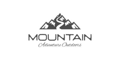 paesaggio di montagna con rocce all'alba, mare e sole per il logo di viaggio avventura hipster può essere utilizzato biker cross vettore