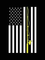 americano pesca bandiera. nero e bianca Stati Uniti d'America bandiera e giallo pesca asta. vettore