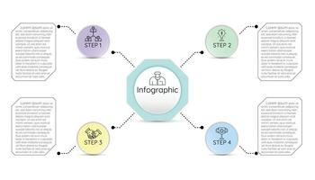 Infografica modello per attività commerciale informazione presentazione. vettore cerchi e geometrico elementi. moderno flusso di lavoro diagrammi. rapporto Piano 4 temi