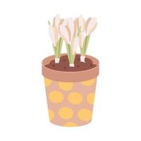 argilla pentola con tulipani isolato su bianca sfondo. giardino attrezzatura, attrezzo. di stagione giardino opera. primavera vettore illustrazione.