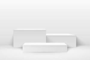 display cubo astratto per prodotto sul sito Web in chiave moderna. rendering di sfondo con podio e scena di muro bianco minimo di struttura, colore grigio di forma geometrica di rendering 3d. illustrazione vettoriale