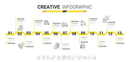 modello di progettazione timeline con 13 etichette, vettore. può essere utilizzato per il layout del flusso di lavoro. vettore