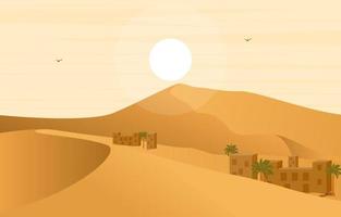 paesaggio arabo con palme e villaggio vettore