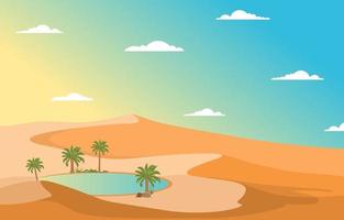 paesaggio arabo con oasi e palme e illustrazione di collina del deserto