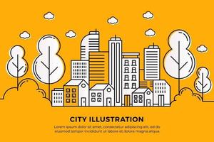 illustrazione della città con stile di linea sottile. paesaggio della città. illustrazione vettoriale di vita urbana