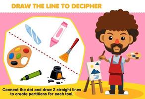formazione scolastica gioco per bambini Aiuto pittore disegnare il Linee per separato pittura attrezzatura stampabile attrezzo foglio di lavoro vettore
