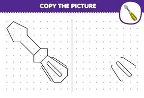 formazione scolastica gioco per bambini copia carino cartone animato Cacciavite immagine di collegamento il punto stampabile attrezzo foglio di lavoro vettore