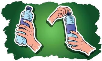 giornata Mondiale dell'acqua. acqua in una bottiglia di plastica. bottiglia d'acqua in mano. set di illustrazioni vettoriali. vettore