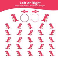 sinistra o giusto dinosauro gioco per bambini. educativo stampabile matematica foglio di lavoro. matematica foglio di lavoro per bambini. contare e Scrivi attività. carino dinosauro matematica foglio di lavoro. vettore file