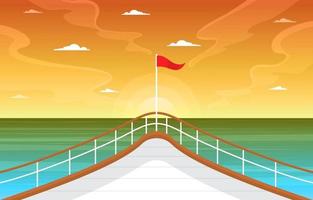 ponte della nave da crociera con alba e illustrazione dell'orizzonte dell'oceano vettore