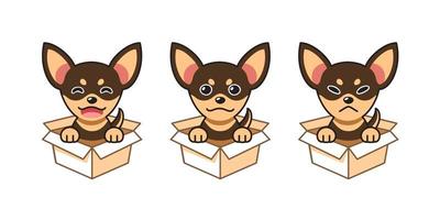 vettore cartone animato illustrazione impostato di chihuahua cane mostrando diverso emozioni nel cartone scatole