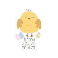 contento Pasqua. cartone animato pulcino, uovo, mano disegno scritta. festivo colorato vettore illustrazione. design per saluto carte, decorazione manifesti, copertine.