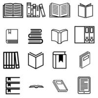 libri vettore icone impostare. libro icona. biblioteca illustrazione simbol collezione. formazione scolastica logo o cartello.