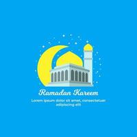 carino moschea cartone animato. Ramadhan saluto vettore