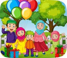 simpatica famiglia musulmana che celebra la festa vettore