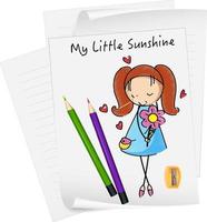 schizzo di bambini piccoli personaggio dei cartoni animati su carta isolato vettore