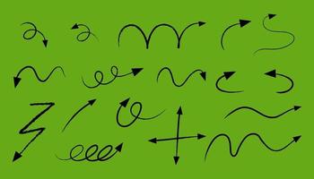 diversi tipi di frecce curve disegnate a mano su sfondo verde vettore