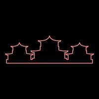 neon Cinese tradizionale edifici rosso colore vettore illustrazione Immagine piatto stile