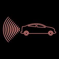 neon auto Radio segnali sensore inteligente tecnologia autopilota indietro direzione rosso colore vettore illustrazione Immagine piatto stile