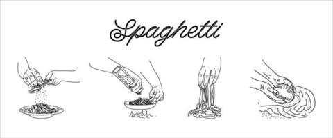 spaghetti italiani. disegno del menu del cibo. vettore