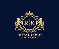 iniziale rk lettera Leone reale lusso logo modello nel vettore arte per ristorante, regalità, boutique, bar, Hotel, araldico, gioielleria, moda e altro vettore illustrazione.