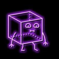 cubo geometrico forma personaggio neon splendore icona illustrazione vettore