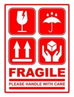 fragile maniglia con cura etichetta stampabile cartello simbolo per consegna pacchetto semplice minimalista design vettore