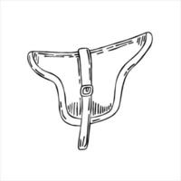 cavallo sella. equitazione posto a sedere. vecchio pelle accessorio per animale. schema cartone animato vettore