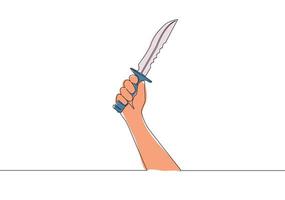 singolo continuo linea disegno di uomo Tenere militare coltello lama. uno linea disegnare vettore design illustrazione