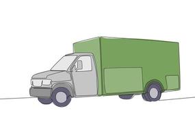 continuo linea disegno di moderno trailer camion. carico consegna servizio veicolo mezzi di trasporto concetto. uno singolo continuo linea disegnare design vettore