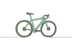 singolo continuo linea disegno di montagna gara bicicletta logo. urbano bicicletta per opera e partire verde movimento concetto. uno linea disegnare design vettore illustrazione