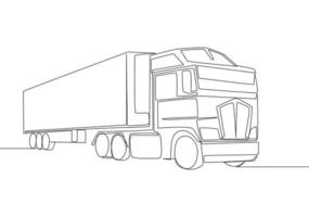 uno linea disegno di moderno grande trailer camion con contenitore. Corriere carico consegna veicolo mezzi di trasporto concetto. singolo continuo linea disegnare design vettore