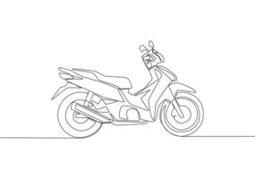 uno continuo linea disegno di moderno asiatico underbone motocicletta logo. urbano motociclo concetto. singolo linea disegnare design vettore illustrazione
