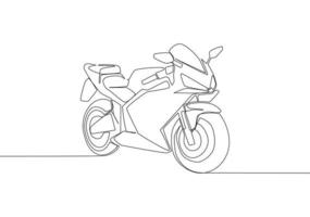 uno continuo linea disegno di lusso sportivo motocicletta per da corsa logo. grande sport motociclo concetto. singolo linea disegnare design vettore illustrazione