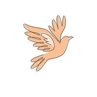 un disegno a tratteggio di un adorabile ed elegante uccello colomba volante per l'identità del logo. simpatico piccione mascotte concetto per l'icona del club amante degli uccelli. illustrazione vettoriale grafica di disegno di disegno di linea continua dinamica