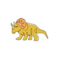 disegno a linea continua di triceratopi duri per l'identità del logo. concetto di mascotte animale preistorico per l'icona del parco divertimenti a tema dinosauri. illustrazione grafica vettoriale di disegno di una linea disegnare