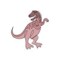 un disegno a tratteggio di un furioso tirannosauro rex per l'identità del logo. concetto di mascotte animale dino per l'icona del parco a tema preistorico. illustrazione grafica vettoriale di disegno di disegno di linea continua moderna