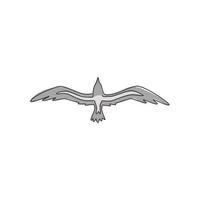 un unico disegno a tratteggio di gabbiano selvatico per l'identità del logo aziendale. simpatico concetto di mascotte di uccelli per il simbolo del parco nazionale di conservazione. illustrazione grafica vettoriale di disegno di disegno di linea continua