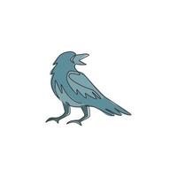 un disegno a tratteggio di un misterioso corvo per l'identità del logo aziendale. concetto di mascotte uccello corvo per l'icona del cimitero. illustrazione grafica vettoriale di disegno di disegno di linea continua alla moda