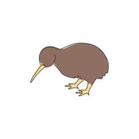 un disegno a tratteggio di un simpatico animale kiwi per l'identità del logo aziendale. concetto di mascotte uccello kiwi per il parco nazionale di conservazione. illustrazione di disegno vettoriale grafico di disegno di linea continua moderna