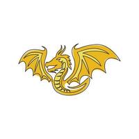 un disegno a tratteggio continuo del drago creatura mitologica per l'identità del logo aziendale. fantasia volante dinosauri mascotte animale concetto per tribale decorativo. illustrazione vettoriale di disegno a linea singola