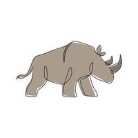 un unico disegno a tratteggio di un forte rinoceronte per l'identità del logo del parco nazionale di conservazione. grande concetto di mascotte animale rinoceronte africano per il safari nazionale dello zoo. illustrazione di disegno di disegno di linea continua vettore