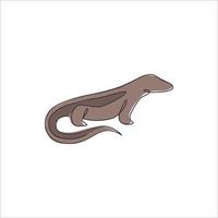 un disegno a tratteggio continuo del pericoloso drago di Komodo per l'identità del logo aziendale. concetto di mascotte animale rettile protetto selvaggio per il parco nazionale di conservazione. illustrazione di disegno a linea singola vettore