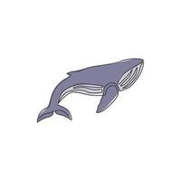 un disegno a tratteggio di un grande pesce balena per l'identità del logo aziendale. concetto di mascotte animale mammifero creatura gigante per la fondazione di conservazione. linea continua disegnare disegno illustrazione grafica vettoriale