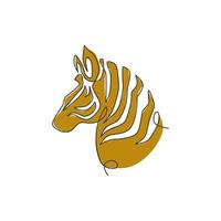 disegno a linea continua di un'elegante testa di zebra per l'identità del logo aziendale. cavallo con strisce mammifero animale concetto per la mascotte dello zoo safari del parco nazionale. illustrazione di design di una linea alla moda vettore