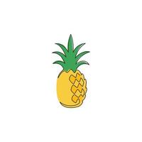 una linea continua che disegna un intero ananas biologico sano per l'identità del logo del frutteto. concetto di frutta fresca estiva per l'icona del giardino di frutta. illustrazione grafica vettoriale di design moderno a linea singola