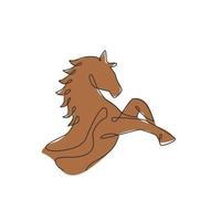 uno singolo linea disegno di salto eleganza cavallo per azienda logo identità. forte galoppo testa mammifero animale simbolo concetto. moderno continuo linea disegnare vettore grafico design illustrazione