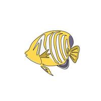 disegno a linea continua di adorabili pesci angelo regale per l'identità del logo aziendale. concetto esotico della mascotte del pesce angelo per l'icona dello spettacolo dell'acquario. illustrazione vettoriale di disegno grafico moderno a una linea di disegno